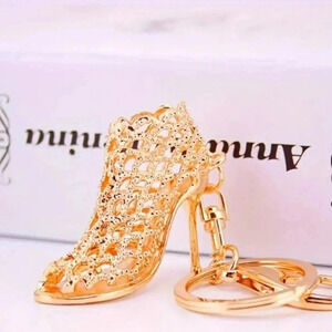 Sparkly Goldtoned Heel Pumps Charm Fashion Keyring Keychain